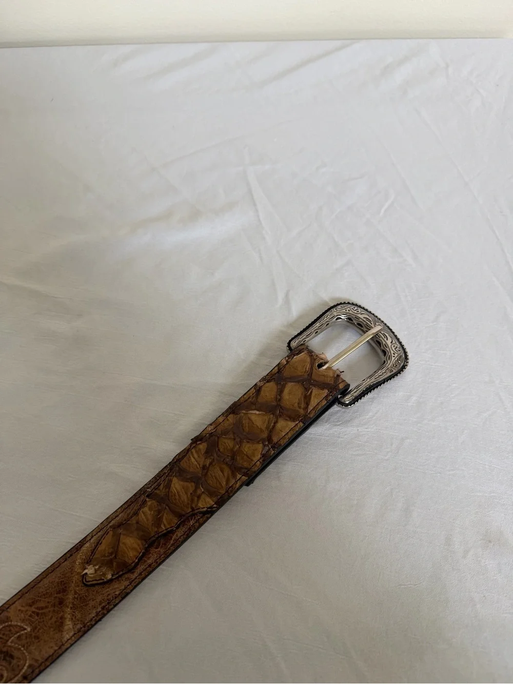 CODY JAMES MEN'CODY JAMES MEN'S EXOTIC PIRARUCU Billet Belt size 32 Lt Brown New
